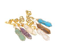 Veemoon 6pcs Natural Stone Dreadlock Charms Hair Jewelry for Women Braids Wire Wrapped Vintage Hexagonal Pendants Hair Accessories for Daily and Party Styling