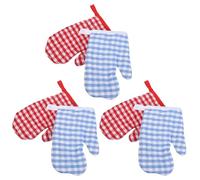 Veemoon 6pcs Oven Mitts Size Heatproof Baking Gloves for Microwave Use, Red and Light Blue Checkered ’s Kitchen Mittens for Safe Cooking and Baking