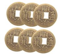 Veemoon 6pcs Vintage Brass Chinese Coins with Knot Pendant, Multi-function Feng Shui Divination Car Hanging Ornaments, Ancient Copper Craft Accessory for Luck and Success