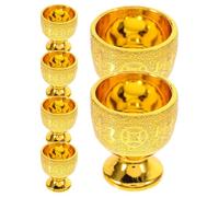 Veemoon 6Pcs Vintage Communion Wine Goblet Golden Temple Offering Water Cup Small Chalice Cup 30ML Holy Water Goblet Religious Sacrificial Supplies Plastic Altar Wine Glass for Home Temple Church