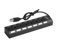 Veemoon 7-port USB 2.0 Multi Charger Hub with High Adapter and Power Control Button, Black Ergonomic Design USB Hub for Laptop and Desktop, 480mbps Data Transfer Rate, Compact Metal