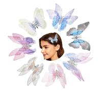 Veemoon 7Pcs Glitter Butterfly Hair Clips for Women and Teens Lightweight Alloy Hairpins with Fabric Wings Cute Hair Accessories for Daily Party Wedding Styling