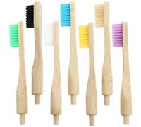 Veemoon 7pcs Replaceable Bamboo Nylon Bristle Toothbrush Heads Oral Cleaning Supplies for Home and Travel White Yellow Purple Blue Beige