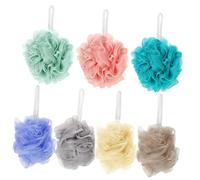 Veemoon 7pcs Shower Puff Exfoliating Bath Loofah Balls Vibrant Colors for Body Wash Convenient Storage with Hanging Rope Durable Shower Accessories for Men and Women