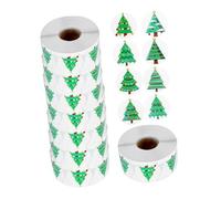 Veemoon 8 Rolls Christmas Tree Sticker Labels Self Adhesive Festive Present Sealing Decals Bright Coated Paper Xmas Decoration Stickers for Holiday Wrapping and Crafts