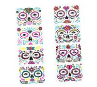 Veemoon 8 Sheets Glow Dark Halloween Face Stickers of Temporary Transfer for Day Dead Neon Designs for Costume Parties and Masquerades Easy Application for Unique Festival Makeup