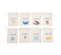 Veemoon 8pcs Hanukkah Drawstring Gift Bags, Small Fabric Bags, Cloth, White, Tear-resistant, 2 Keywords, for Hanukkah Decorations and Occasion