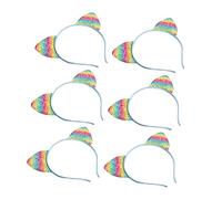 Veemoon 8Pcs Rainbow Cat Ears Headband Glitter Hair Hoop for Party Wear Durable Comfortable Hair Accessories for Graduation Birthday Halloween