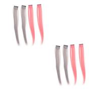 Veemoon 8pcs Short Straight Hair Extensions for Daily Wear and Parties Invisible Clip for Women Tea Grey Cherry Blossom