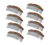 Veemoon 8pcs Vintage Plastic Hair Side Comb Tooth Strong Hold Styling Accessories for Women and Classic Wood Grain Design with Decorative Leaf Pattern