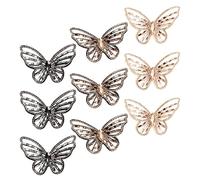 Veemoon 9Pcs 3D Rhinestone Butterfly Embroidered Appliques Beaded Patch Set for Shoes Bags Luggage Decoration DIY Craft Accessories in Light Gold, Charcoal, and Tea Colors