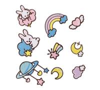 Veemoon 9pcs DIY Iron Embroidered Star Rabbit Planet Patches for Clothes Hats Bags Self Adhesive Cartoon Applique for Jeans Casual Wear Craft Repair and Decoration