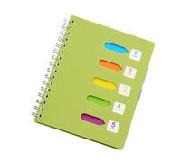 Veemoon A5 Green Side-spiral Notebook with Thickened Pages, Category Dividers, Lined Journal Diary Notepad for Students Office School Writing