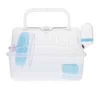 Veemoon Acrylic Hamster Cage Portable Small Pet Carrying Cage with Blue Base for Outdoor Travel Guinea Pig and Mice