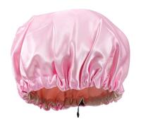 Veemoon Adjustable Double Layer Satin Hair Bonnet for Kids, Elastic Night Sleeping Shower Cap for Toddler Girls, Pink Polyester Bathing Dome Cap