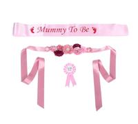 Veemoon Adjustable Floral Mommy Sash and Daddy Pin for Shower Maternity Belly Belt and Photography Props Versatile Fit for Expecting Mothers Pink Three Maternity Party Decorations