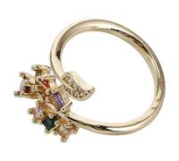 Veemoon Adjustable Geometric Leaf Statement Ring with Delicate Flower Design, Minimalist Dainty Colorful Zirconia Fashion Ring for Women, Lightweight Everyday Jewelry