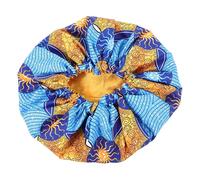Veemoon African Print Satin Bonnet for Women, Double-layer Elastic Sleep Cap Hair Care Hat, Shower and Household Bonnet with Blue Wave Pattern, Suitable for Night Sleep and Hair Protection