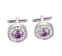 Veemoon Alloy Rhinestone Cufflinks for Men Fashionable Retro Shirt Accessories Decorative Sewing Buttons Elegant Purple French Style Suit Fasteners