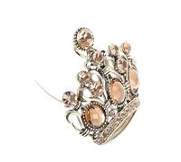 Veemoon Amber Czech Crystal Crown Brooch for Women, 3d Tiara Lapel Pin Clothes Accessory, Elegant Amber Color Alloy Jewelry Suitable for Party and Formal Wear