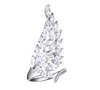 Veemoon Angel Wing Open Ring with Zircon Copper Inlay Silver