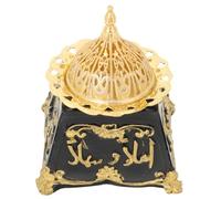 Veemoon Arabian Resin Incense Burner with Gold Alloy Base, Classic Retro Style Decorative Censer for Home and Office Desktop Aroma Holder, Black 1pcs