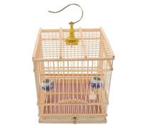Veemoon Bamboo Rectangular Bird Cage for Pet Birds with Removable Tray and Hanging Hook, Vintage Elegant Design Suitable for Lovebirds and Zosterops, for Indoor and Balcony Use