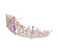 Veemoon Baroque Crown Tiara Headband Bridal Headwear Gold Purple Rose Gold Lightweight Crystals Rhinestone Festival Headdress Wedding Tiaras Vintage Girls Women Delicate Decor Photography Party