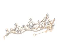 Veemoon Baroque Small Bridal Tiara with White Rhinestones and Gold Base, Sparkling Wedding Headband for Brides and, Party and Birthday Hair Accessory