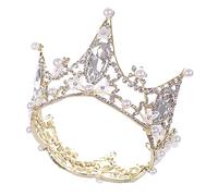 Veemoon Baroque Style Wedding Tiara Pearl Crystal Flower Bridal Crown Hairband Elegant Shining Headpiece for Brides Pageants Engagements Banquets