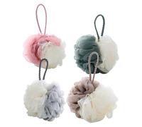 Veemoon Bath Ball Mesh Pouf with Nylon Material 4 Pcs Large Double Color and Short Rope for Easy Hanging to Soothe Skin and Create Rich Lather Random Color for Home and Travel Use