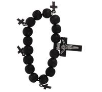 Veemoon Beaded Cross Bracelet for Men and Women, Black Elastic Prayer Beads Bracelet with Wood Beads, Religious Jewelry Suitable for Baptism and Teen