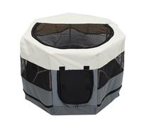 Veemoon Beige Grey Octagonal Pet Playpen round Wood Frame, 74x74x43cm Bite-resistant Oxford Fabric Pet Fence for Indoor Cats and Dogs, Dog Sleeping Playing Pen for Home Use