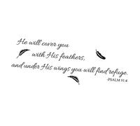Veemoon Bible Verse Wall Decal Waterproof PVC Home Wall Sticker Easy to Remove Without Sticky Residue for Kids Room and Home Decor Inspirational Psalm 91:4