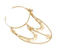 Veemoon Boho Metal Chain Arm Cuff Bracelet for Women Open Upper Arm Bangle with Layered Tassel and Sequin Decoration Punk Style for Teen Gold Tone