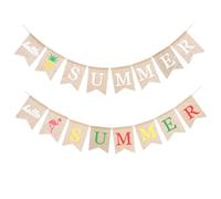 Veemoon Burlap Banner Summer Party Decorations Swallowtail Shaped Flamingo Pineapple Design 2 Pcs for Hello Summer Bunting