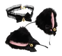 Veemoon Cat Ear Modeling Headbands and Lace Bell Necklace Lightweight Durable Cloth Cosplay Hair Accessories for Women Birthday Christmas Party Mask Masquerade
