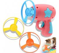 Veemoon Cat Flying Disc Set with 3 Colorful Propellers Interactive Kitten Chasing Fetch Training Launcher Gun Indoor Pet Track Toy Exercise Game for Small Dogs and Cats