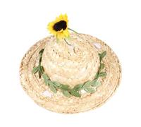 Veemoon Cat Hat Sunflower Shape Creative Woven Cap Beige Sun Block Gentle on Pets Skin Daily Wear Party Accessory Assorted style
