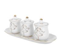 Veemoon Ceramic Buddhist Offering Water Cup Set with Lotus Gold Pattern - Porcelain Worship Chalice for Temple Altar, Home Ritual Use, Tibetan Buddhist Meditation and Wealth Inviting