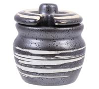 Veemoon Ceramic Condiment Pot with Lid and Spoon Small Mustard Seasoning Holder Japanese Sushi Candy Cup Kitchen Storage for Dining and Entertaining