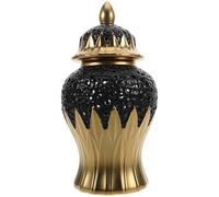 Veemoon Ceramic Ginger Jar with Lid in Black Colour, Multi-purpose Traditional Ginger Jar Shape Vase for Home and Office Entryway Decor, Elegant Simplicity Design