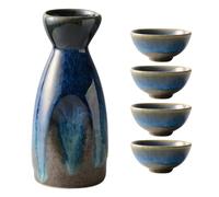 Veemoon Ceramic Sake Pot and Cup Set 1 Small Tokkuri Bottle with 4 Ochoko Cups Japanese Style Porcelain Sake Serving Set for Traditional Drinking and Entertaining Random Color Random Style