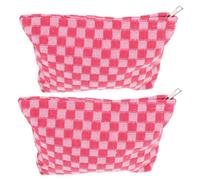 Veemoon Checkered Makeup Bag 2pcs Zippered Travel Pouches Large Capacity Women Makeup Organizer Storage Cosmetic Bags for Travel and Daily Use
