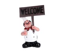 Veemoon Chef Resin Figurine with Welcome Board, Decorative Craft for Store or Ktv, Creative Home Décor Accent, Delicate and Lifelike Collectible Ornament