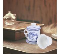 Veemoon Chinese Ceramic Tea Cup with Porcelain Infuser Lid and Saucer Traditional Blue and White Porcelain Teaware for Brewing Flower Tea Elegant Office and Home Mug