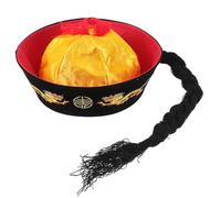 Veemoon Chinese Style Wu Sha Mao Hat with Braided Ponytail, Soft Emperor Hat Costume Prop for around 10 Years, Oriental Cosplay Party Headwear for Performance and Selfie