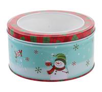 Veemoon Christmas Cookie Tins, Round Mteal Cookie Jar Santa Tinplate Conratiner Xmas Decorative Candy Case Festival Biscuit Box with Lid for Party Gift Giving Multi-use Treat Case, 5inch Snowman Style