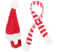 Veemoon Christmas Small Pet Hat and Scarf Set for Rabbit, Hamster, Guinea Pig, Hedgehog - Red Knitted Santa Cap Large Pom Pom, Xmas Party Costume for Small Animals