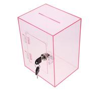 Veemoon Clear Acrylic Donation Box with Lock Lockable Suggestion and Ticket Collection Box for Office and Business Use Wear Resistant Pink Ballot and Cash Container with Slot for Cards and